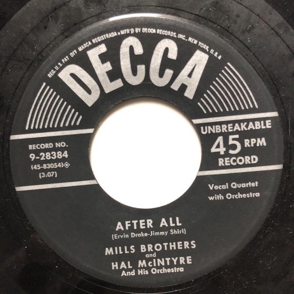 Mills Brothers After All Vinyl 45 Record '52 - Picture 2 of 5